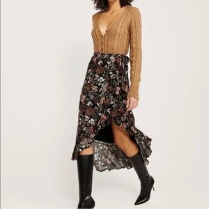 Abercrombie & Fitch Floral Wrap Hi Lo Midi Skirt